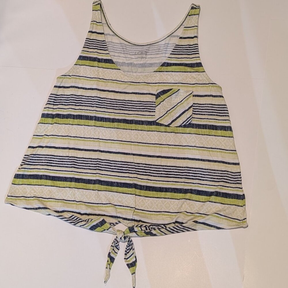 Ann Taylor Loft Rayon/Spandex sleeveless Tank tie front.  Stripped.  Size S